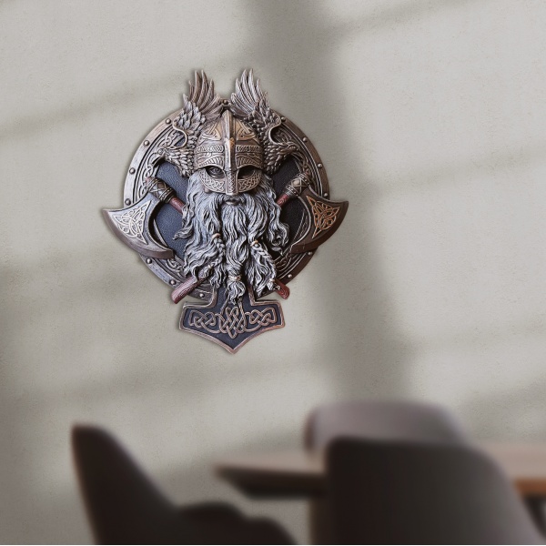 İkiz Baltalı Viking Valhalla Duvar Panosu, El Boyaması, Dekoratif Heykel 23x5x27 cm