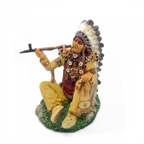 Amerikan Yerlisi Şef Figürü, Renkli El Boyaması, Dekoratif Heykel 9x7,5x10,5 cm