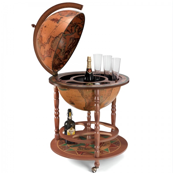 Calipso Dünya Bar İçki Sunum Servis Sehpası, XVI. Yüzyıl Haritalı  (Küre çapı 50cm)