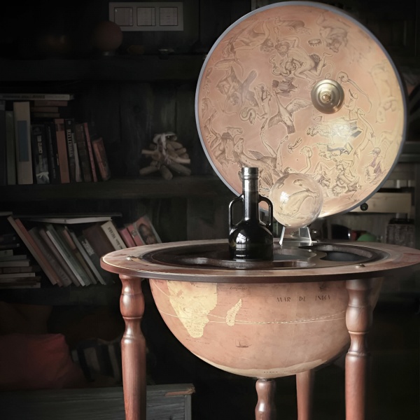 Da Vinci Rust Dünya Bar İçki Sunum Servis Sehpası, XVIII. Yüzyıl Haritalı  (Küre çapı 40cm)