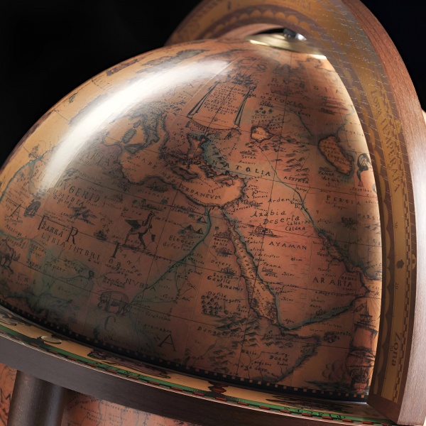 Giunone Dünya Bar İçki Sunum Servis Sehpası, XVI. Yüzyıl Haritalı (Küre çapı 40cm)