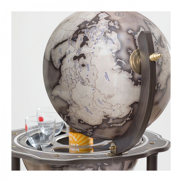 Lapis Dünya Bar İçki Sunum Servis Sehpası, Modern Haritalı (Küre çapı 40cm)