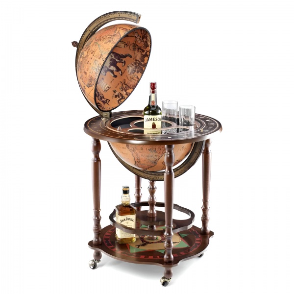 Minosse Dünya Bar İçki Sunum Servis Sehpası, XVI. Yüzyıl Haritalı  (Küre çapı 40cm)