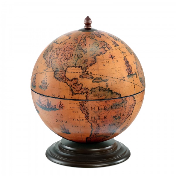 Nettuno Dünya Bar İçki Sunum Servis Sehpası, XVI. Yüzyıl Haritalı  (Küre çapı 40cm)