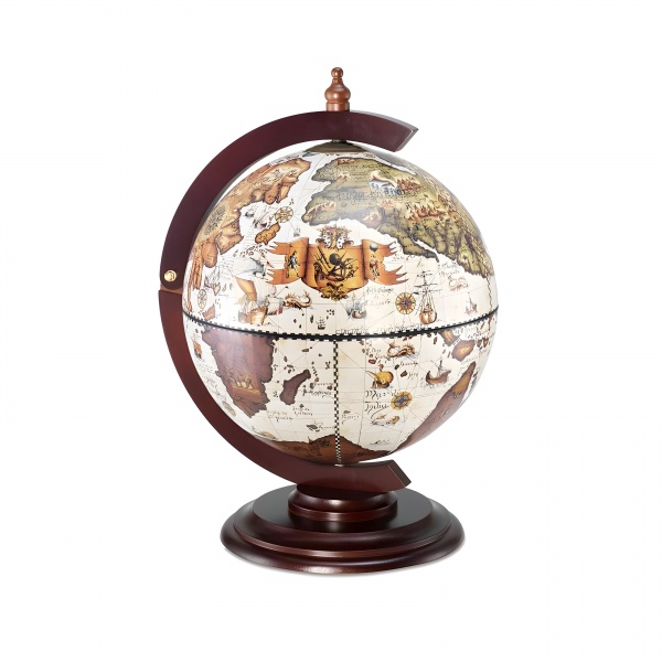 Sfera33 Ivory Dünya Bar İçki Sunum Servis Sehpası, Vintage Haritalı (Küre çapı 33cm)