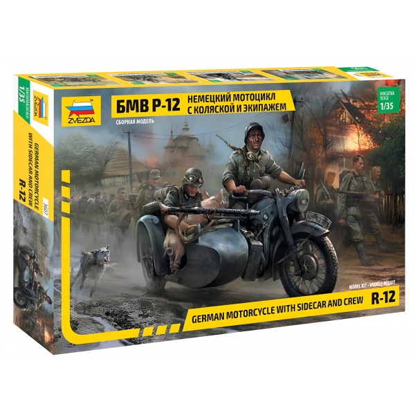 1/35 German WWII Sidecar R12 with Crew Plastik Askeri Araç Maket Kiti