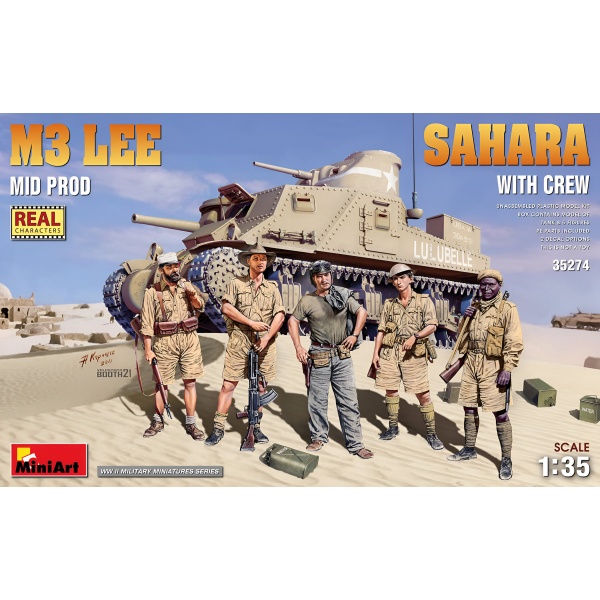 1/35 M3 Lee Mid. Production. Sahara Mürettebat ile birlikte Plastik Tank Maket Kiti