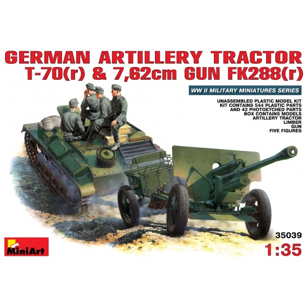 1/35 MiniArt Alman Topçu Traktörü T-70(r) & 7,62cm Plastik Maket Kiti