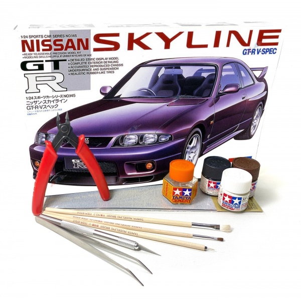 1/24 Nissan Skyline GT-R V-Spec Plastik Araba Maket Kit (Başlangıç Seti)