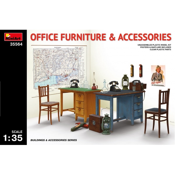 1/35 Office Furniture & Accessories Plastik Maket Kiti
