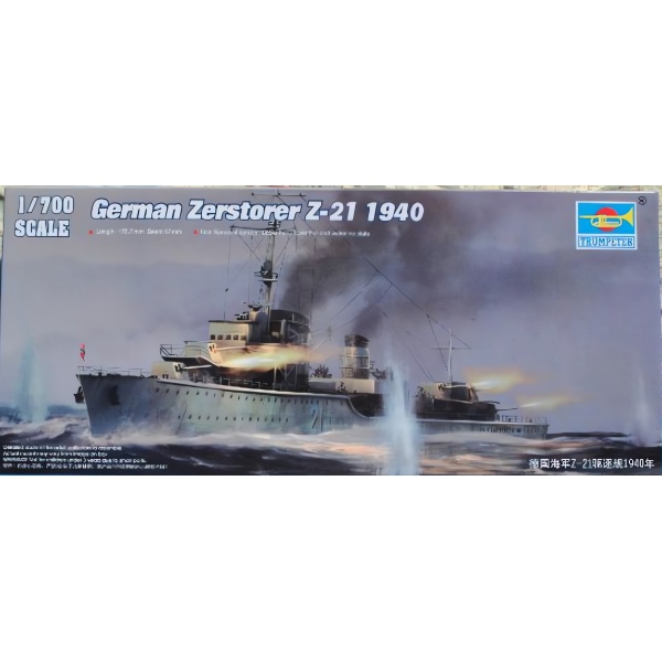 1/700 German Zerstorser Z-21 1940 Plastik Savaş Gemisi Maket Kiti